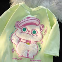 2024 Summer New Cartoon Cat Women's T-shirt Korean Simple Casual Women's Short Sleeve T-shirt Fun Sweet Cute Y2K Tops