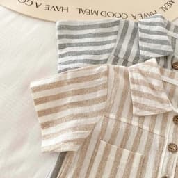 Baby Boys Rompers Striped Jumpsuits Turn Down Collar Toddler Boys Summer Clothing