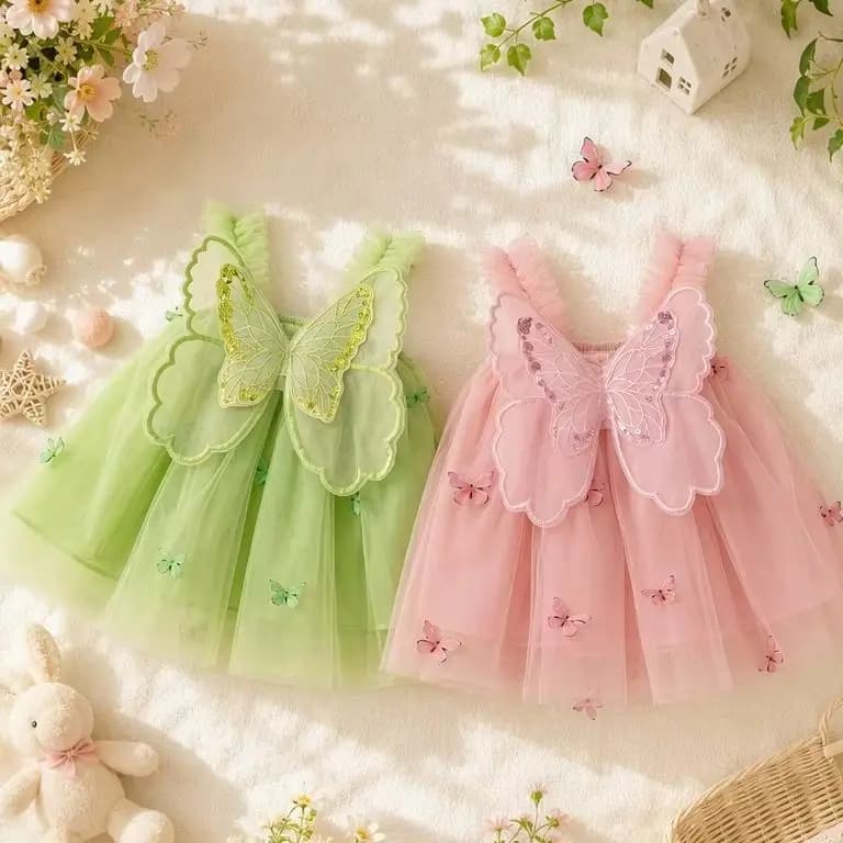 Summer Baby Girls' Princess Party Birthday Dress Sweet Children Clothing Butterfly Wings Fairy Strap Embroidered Mesh 0-3 Y Kid