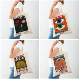 Yayoi Kusama Art Shopping Bags for Women Both Sided Japanese Abstract Casual Shopper Bag Lady Canvas Tote Travel Handbags