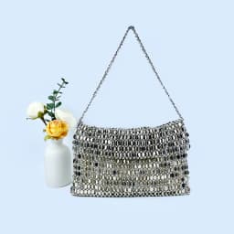 Retro metal sequin silver bag for women's 2024 new bag, hand woven high-end feel handbag, shoulder and underarm bag