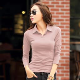 Solid T Shirt Female 2024 Turn-down Collar Womens Long Sleeve Tops Spring Full Slim Cotton TShirt Woman Clothes T-Shirt Femme