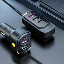 81W Fast Car Charger 6-Port Expansion Simultaneous Front and Rear Charging Type-C 2-USB 1.5m Extension Cable Anti-Slip Clamp