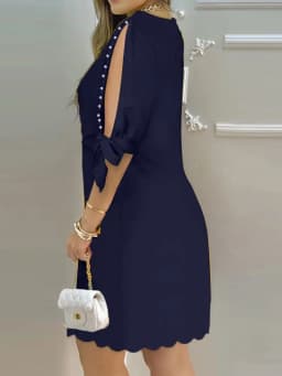 Women Summer Style Dress Lady Casual Beading Short Sleeve Off Shoulder O-Neck Loose Dress Vestidos DF4995