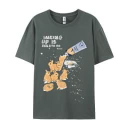 American Retro Rabbit Print Short Sleeved t-shirt For Women Men In Harajuku Lazy Style Pure Cotton Versatile Round Neck Tee