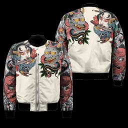 Spring Autumn Mens Bomber Jacket Samurai Oni Mask Tattoo 3D All Over Printed Zip Tracksuits Unisex Casual Zipper Jacket Clothing