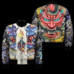 Spring Autumn Mens Bomber Jacket Samurai Oni Mask Tattoo 3D All Over Printed Zip Tracksuits Unisex Casual Zipper Jacket Clothing