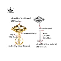 ASTM F136 G23 Titanium Flower Moon Crown Threadless Piercing Crescent Pin Push in Labret Stud Daith Conch Earring 16G 18G 20G