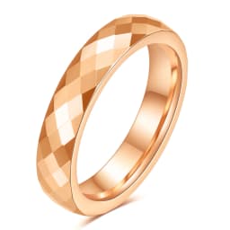 4MM/6MM Black Rose Gold Faceted Edge Dome Polished Tungsten Carbide Wedding Band Couple Rings for Women Men Size 5-12