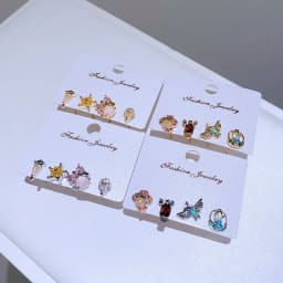 4pcs/set Mix and Match Sweet Cartoon Stud Earrings for Women Girls Multicolor Cubic Zircon Jewelry