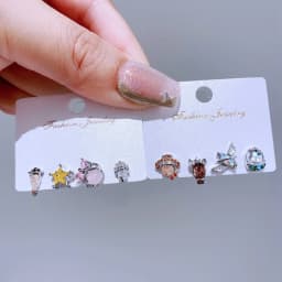 4pcs/set Mix and Match Sweet Cartoon Stud Earrings for Women Girls Multicolor Cubic Zircon Jewelry