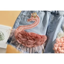 Baby Girl's Summer Cotton Denim Shorts Pants Toddler Kids Cute Swan Flower Soft Jeans for Teenager Girls Children Clothing