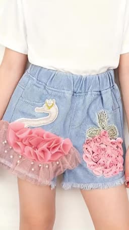 Baby Girl's Summer Cotton Denim Shorts Pants Toddler Kids Cute Swan Flower Soft Jeans for Teenager Girls Children Clothing
