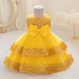 Sequin Bow Baby Girls Party Dresses Toddler 1st Birthday Baptism Dress Lace Wedding Princess Dress for Girls Christmas Prom Gown