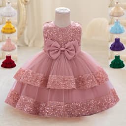 Sequin Bow Baby Girls Party Dresses Toddler 1st Birthday Baptism Dress Lace Wedding Princess Dress for Girls Christmas Prom Gown