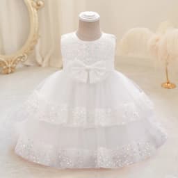 Sequin Bow Baby Girls Party Dresses Toddler 1st Birthday Baptism Dress Lace Wedding Princess Dress for Girls Christmas Prom Gown