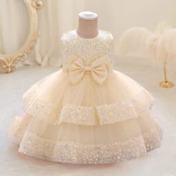 Sequin Bow Baby Girls Party Dresses Toddler 1st Birthday Baptism Dress Lace Wedding Princess Dress for Girls Christmas Prom Gown