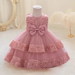 Sequin Bow Baby Girls Party Dresses Toddler 1st Birthday Baptism Dress Lace Wedding Princess Dress for Girls Christmas Prom Gown