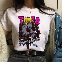 TUPAC Streetwear Harajuku T Shirts Women Harajuku Top Tees Female T-shirt Hip Hop Rapper Graphic Printed Casual Tshirt Clothes