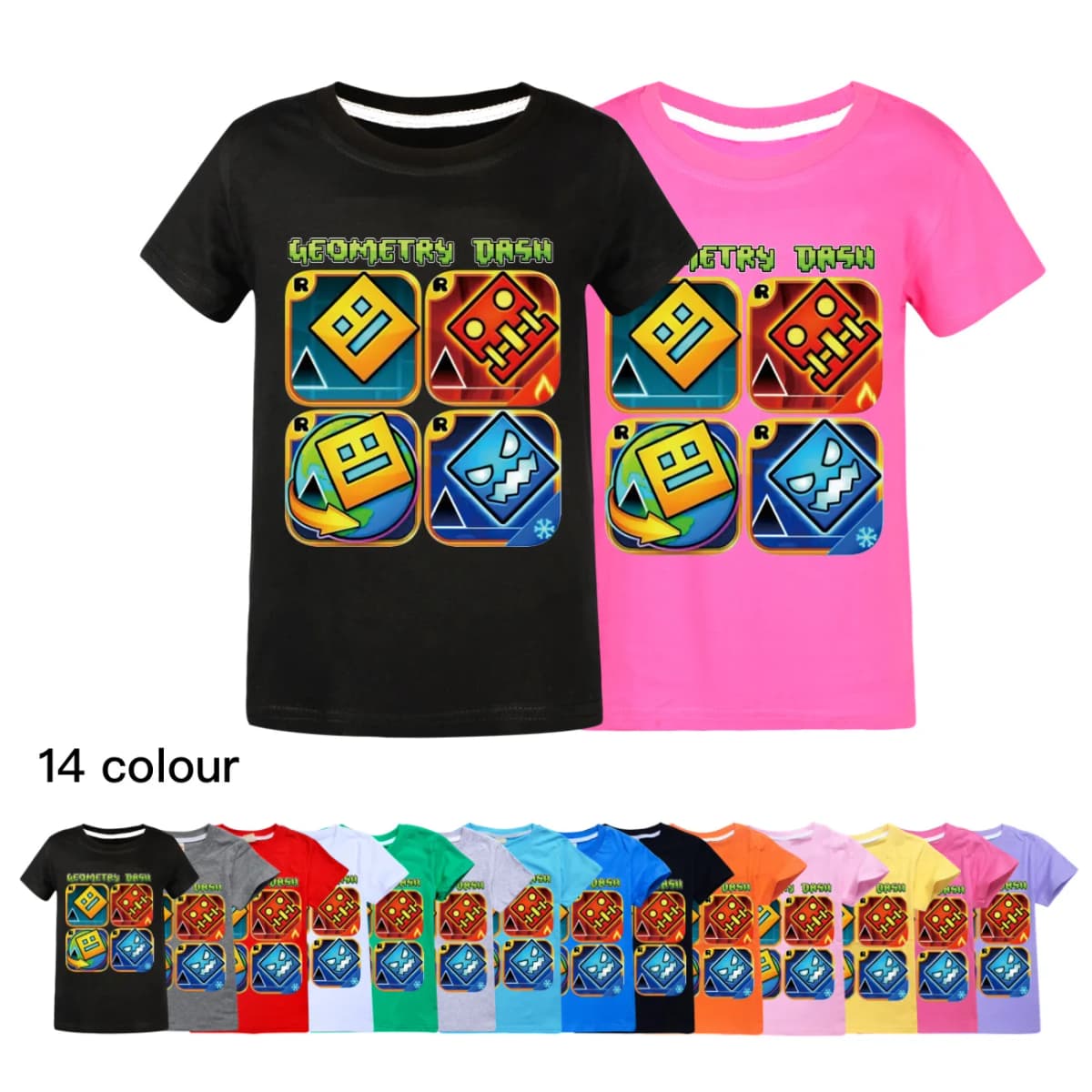 Geometry Dash TShirt Kids Cartoon Clothes Boys 100% Cotton T-shirt Children Fashion Clothing Toddler Girls Short Sleeve Tops