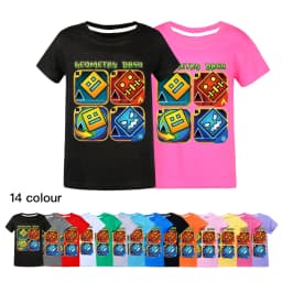 Geometry Dash TShirt Kids Cartoon Clothes Boys 100% Cotton T-shirt Children Fashion Clothing Toddler Girls Short Sleeve Tops
