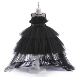 Red Puffy Tulle Flower Girls Dress Trailing First Communion Party Dresses For Girl Children Costume Princess Birthday Clothes
