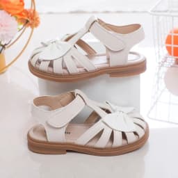 Cute Girls Sandals Bow Peep-toe 2025 New Soft Hook & Loop Beige Kids Princess Shoes Casual Sandals Cute Children Shoes Non-slip