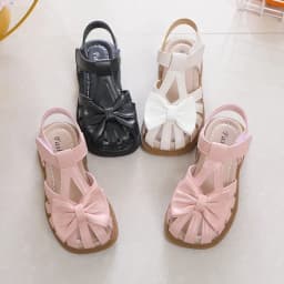 Cute Girls Sandals Bow Peep-toe 2025 New Soft Hook & Loop Beige Kids Princess Shoes Casual Sandals Cute Children Shoes Non-slip