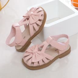 Cute Girls Sandals Bow Peep-toe 2025 New Soft Hook & Loop Beige Kids Princess Shoes Casual Sandals Cute Children Shoes Non-slip