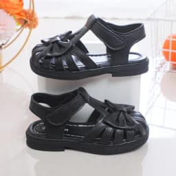 Cute Girls Sandals Bow Peep-toe 2025 New Soft Hook & Loop Beige Kids Princess Shoes Casual Sandals Cute Children Shoes Non-slip