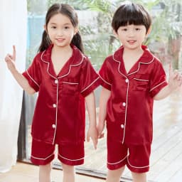 Boy Girl Satin Silk Pajamas Short Sets for Kids Toddler 3 4 5 6 7 8 9 10 11 12 13 14 Years Pink Summer Children Pijama Sleepwear