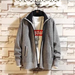 Autumn and Winter New Fleece Thicken Large Size Casual Loose Sweater Men's Jacket Stand-up Collar Cardigans
