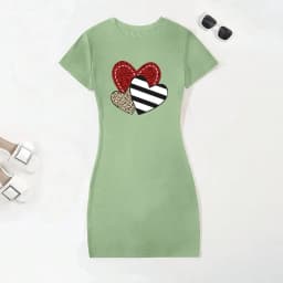 Plus Size Women's Fashionable Versatile Dress Love Pattern Strips Leopard Print Loose Casual and Comfortable 2024 New