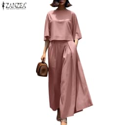 Fashion Summer 3/4 Sleeve Blouse Trousers Suits ZANZEA Stylish Women Wide Leg Pants Sets 2PCS Casual Outifits Work OL Tracksuit