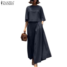 Fashion Summer 3/4 Sleeve Blouse Trousers Suits ZANZEA Stylish Women Wide Leg Pants Sets 2PCS Casual Outifits Work OL Tracksuit