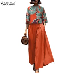 Fashion Summer 3/4 Sleeve Blouse Trousers Suits ZANZEA Stylish Women Wide Leg Pants Sets 2PCS Casual Outifits Work OL Tracksuit