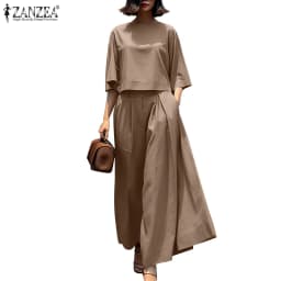 Fashion Summer 3/4 Sleeve Blouse Trousers Suits ZANZEA Stylish Women Wide Leg Pants Sets 2PCS Casual Outifits Work OL Tracksuit