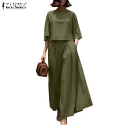Fashion Summer 3/4 Sleeve Blouse Trousers Suits ZANZEA Stylish Women Wide Leg Pants Sets 2PCS Casual Outifits Work OL Tracksuit