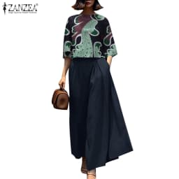 Fashion Summer 3/4 Sleeve Blouse Trousers Suits ZANZEA Stylish Women Wide Leg Pants Sets 2PCS Casual Outifits Work OL Tracksuit