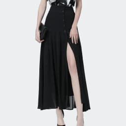 Summer Chiffon Pleated Skirt High Waist Slim A-line Skirt Women High Quality Elegant Over-the-knee Slit Ladies Long Skirt Party