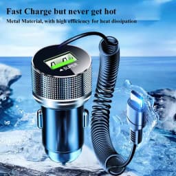 EDEBA Metal USB Car Charger with Type C Cable 12V Super Fast Charging Vehicle Adapter 2 in 1 for iPhone Samsung Huawei VIVO OPPO