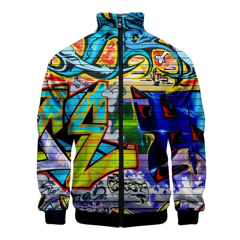 New Funny Graffiti Pattern 3D Jacket Men Women Harajuku Hip Hop New Style Coat Casual Stand Collar Zipper Sweatshirt Jacket Top