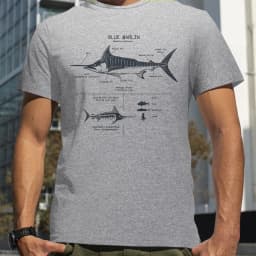 Great Blue Marlin Anatomy T-Shirt New Summer Men Street Short Sleeve Hip Hop Punk Style Boy Loose Oversized Casual Top Tees