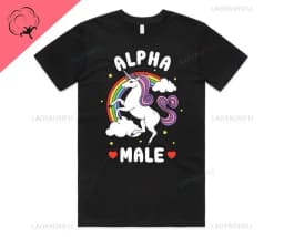 Alpha Male Printed T-Shirt High Quality Cotton Tee Top Funny Man Unicorn Gift Unisex Joke Prank Fathers Day Stag Do Short-sleev