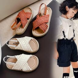 Girls Sandals Summer New Cute National Style Cross Hook & Loop Soft Bottom Princess Fashion Sandals Children Casual Beach Shoes