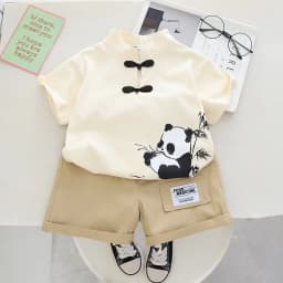 Boys Sets Summer Children Clothing Boys Chinese Style Tang Costumes Panda Print Cotton T-Shirt Shorts 2pcs Kids Casual Outfits