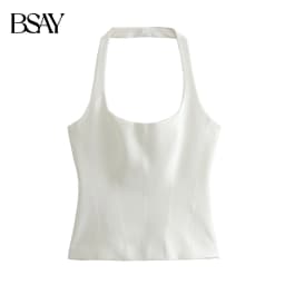 BSAY Women Fashion Summer White Halter Backless O-neck Comfortable Sling Crop Top Chic Female Sexy Streetwear Vest Mujer