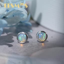 ITSMOS Natural Gemstone Opal 6mm Round Earrings Silver Post Lucky Hope Elf Studs Earring Lover Colorful Jewerly for Women Gift