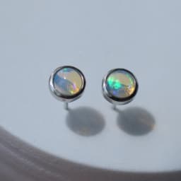 ITSMOS Natural Gemstone Opal 6mm Round Earrings Silver Post Lucky Hope Elf Studs Earring Lover Colorful Jewerly for Women Gift