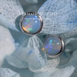 ITSMOS Natural Gemstone Opal 6mm Round Earrings Silver Post Lucky Hope Elf Studs Earring Lover Colorful Jewerly for Women Gift